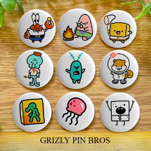 Jual GRIZLY HOUSE PIN BUTTON/BROS CHIBI SPONGEBOB CHARACTER Glossy ...