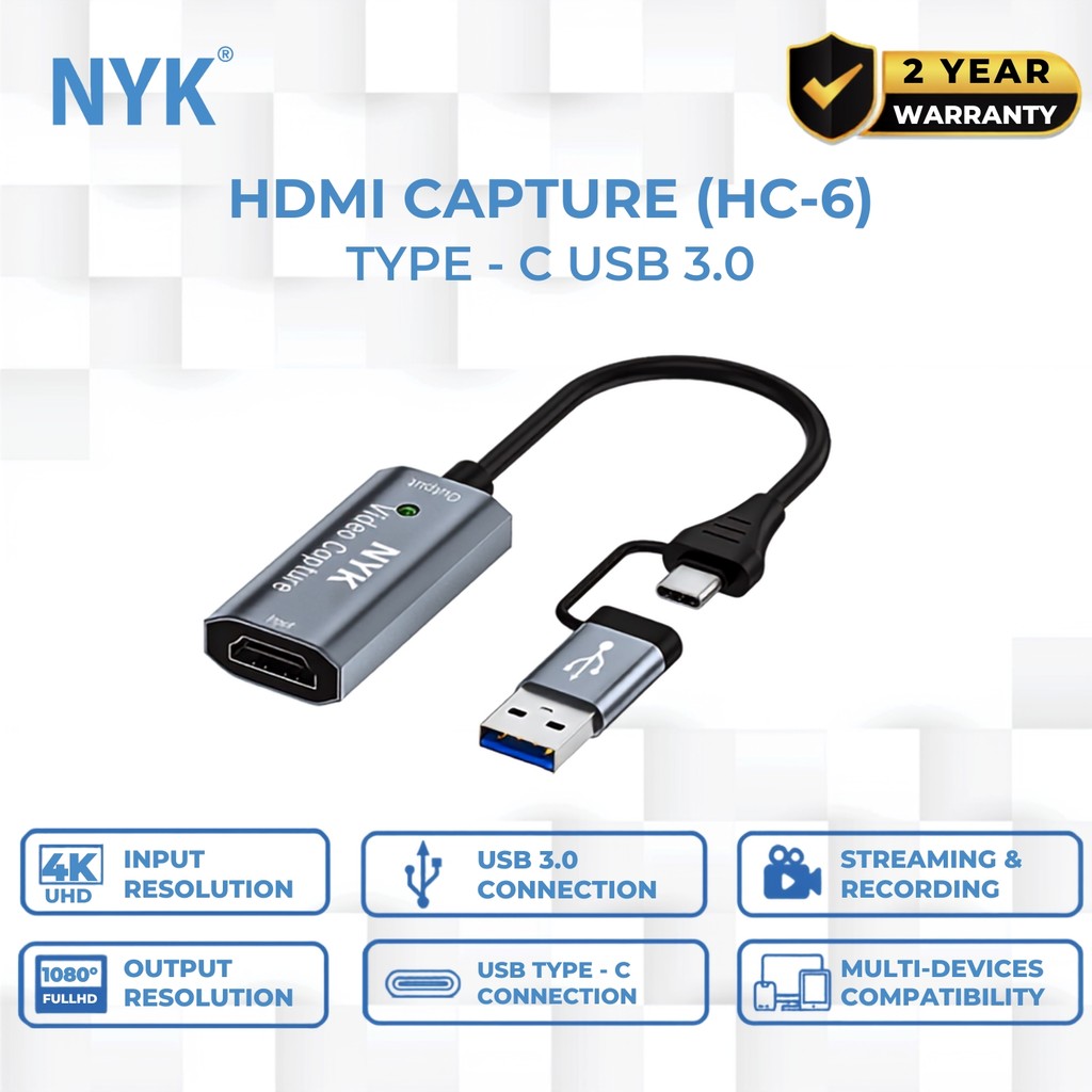 NYK Video Capture Hdmi OTG Usb Kabel Type C to HDMI HC 6 COD