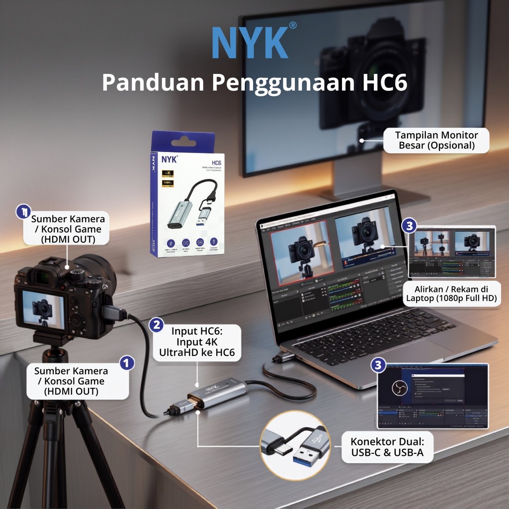 NYK Video Capture Hdmi OTG Usb Kabel Type C to HDMI HC 6 COD (3)