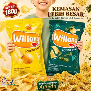 COD HALAL I WILLONG [ISI 2 PCS JUMBO] Keripik Kentang Multi Rasa Total 360gr | Super Renyah  | Cemilan Viral Bikin Nagih  | Jajanan wajib untuk keluarga  I Keripik Renyah Crunchy Tipis I Rasa Gurih Asin Rumput Laut I Keripik Tipis Renyah I Keripik Lezat