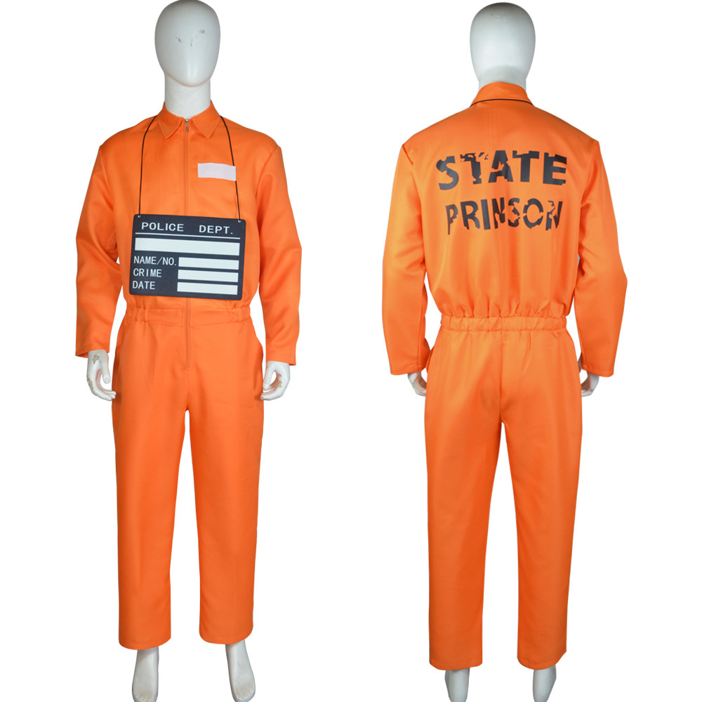 Jual Male Prison Cosplay Costume Long Sleeves Jumpsuit Bodysuit Inmate ...