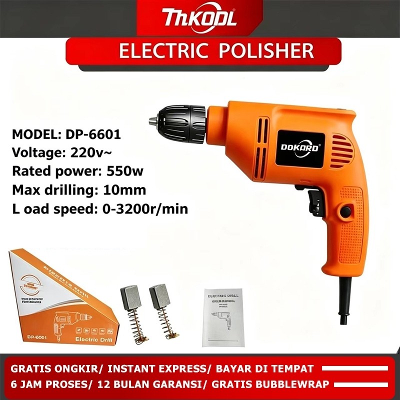MKODL Bor Listrik bateraiTangan 600W DP‑6606 Putaran 3200RPM Mesin Bor Multifungsi Maks 10mm Untuk Kayu Besi Dinding Perbaikan Rumah