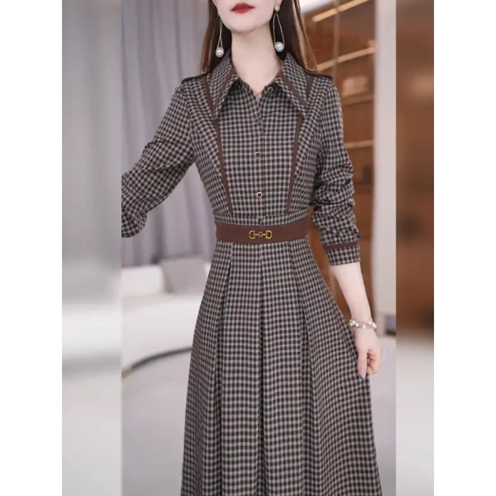 Jual FADFAD Gaun Wanita Retro Elegan | Desain Ramping Motif Kotak-Kotak ...