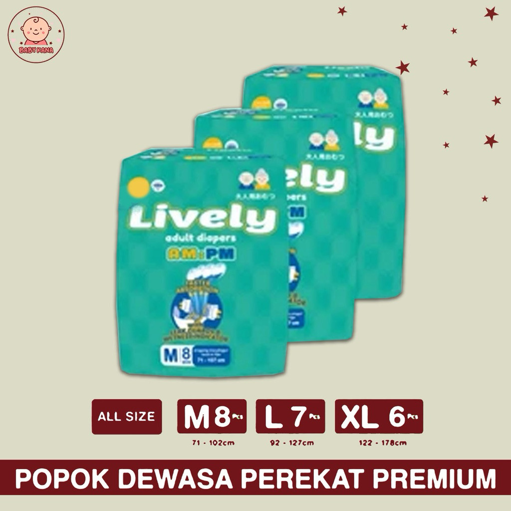 LIVELY Popok Dewasa Tipe Perekat Siang Malam M8 L7 XL6 - Adult Diapers Tape AM PM