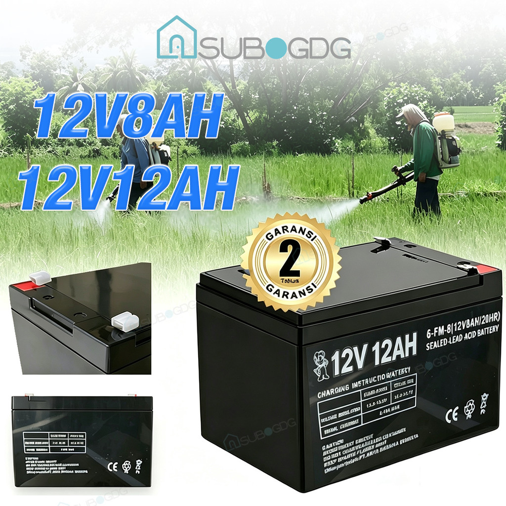 SUBOGDG ASLI Aki Tangki Semprot 12V 8AH Kemasan tebal Aki Semprotan Pertanian/Aki UPS/Aki Sprayer Aki Kering 12 Volt 8AH/12 Volt 12AH