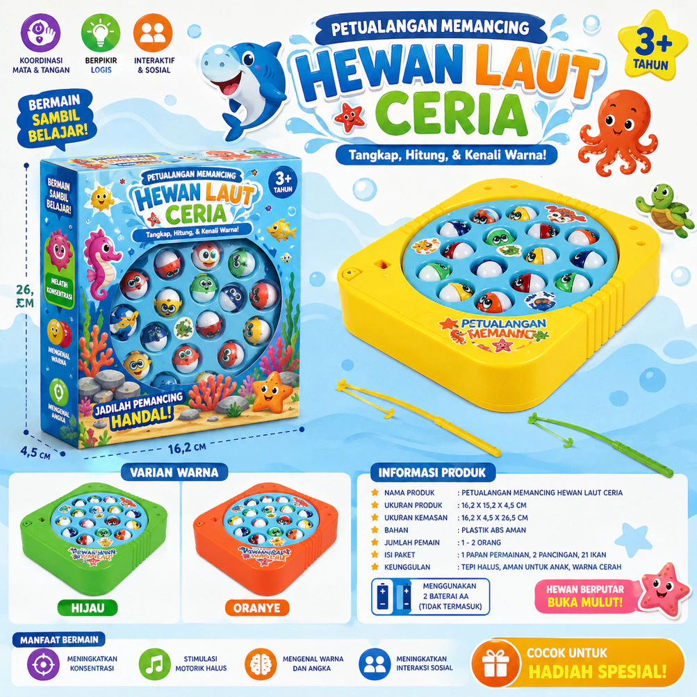 Mainan Anak Fishing Game Mancing Ikan Baby Non Musik Pancing Fish Pancingan 15 Ikan Viral Lucu Seru