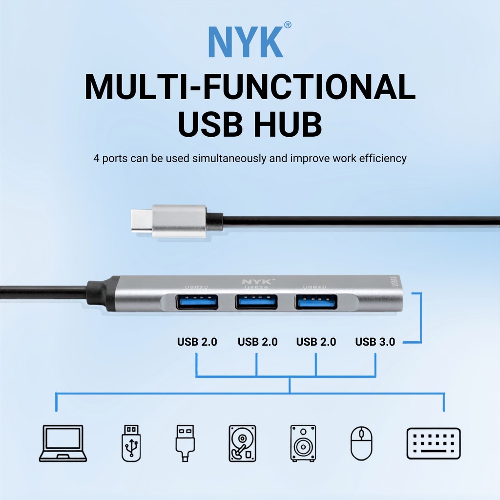 NYK NEW TYPE-C HUB 4 PORT V7 TC UHNV7 USB Hub 3.0 High Speed 5Gbps Aluminium Alloy for Laptop MacBook Smartphone Android COD HUB bergaransi Docking St (4)