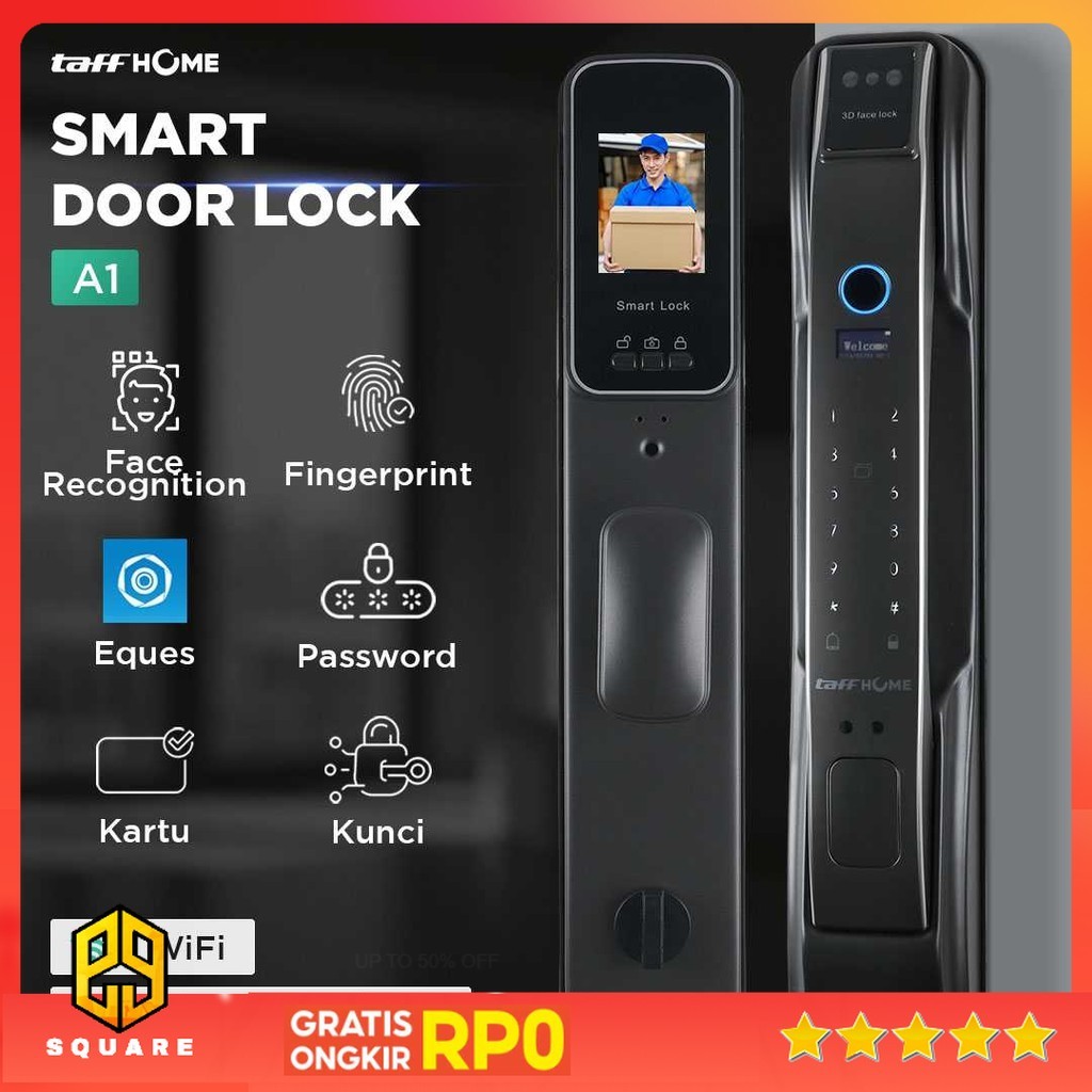 TaffHOME Smart Door Lock Fingerprint 3D Face Recognition Card Eques - A1 Original 99 Square