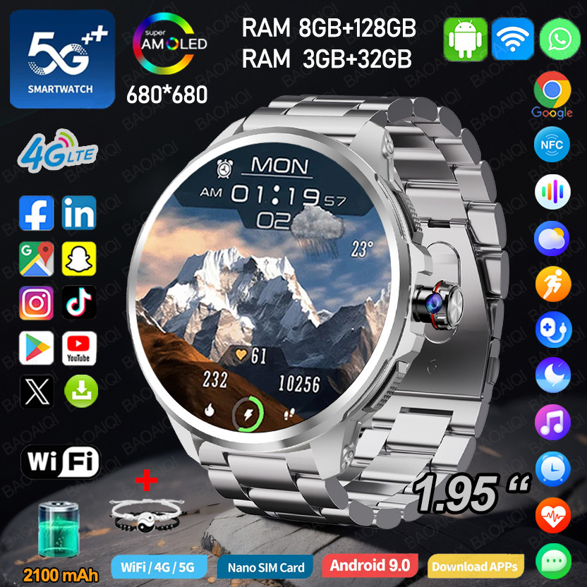 Jual 5G/4G Full Network Smart Watch Men 1.95 inch AMOLED Screen 8GB ...
