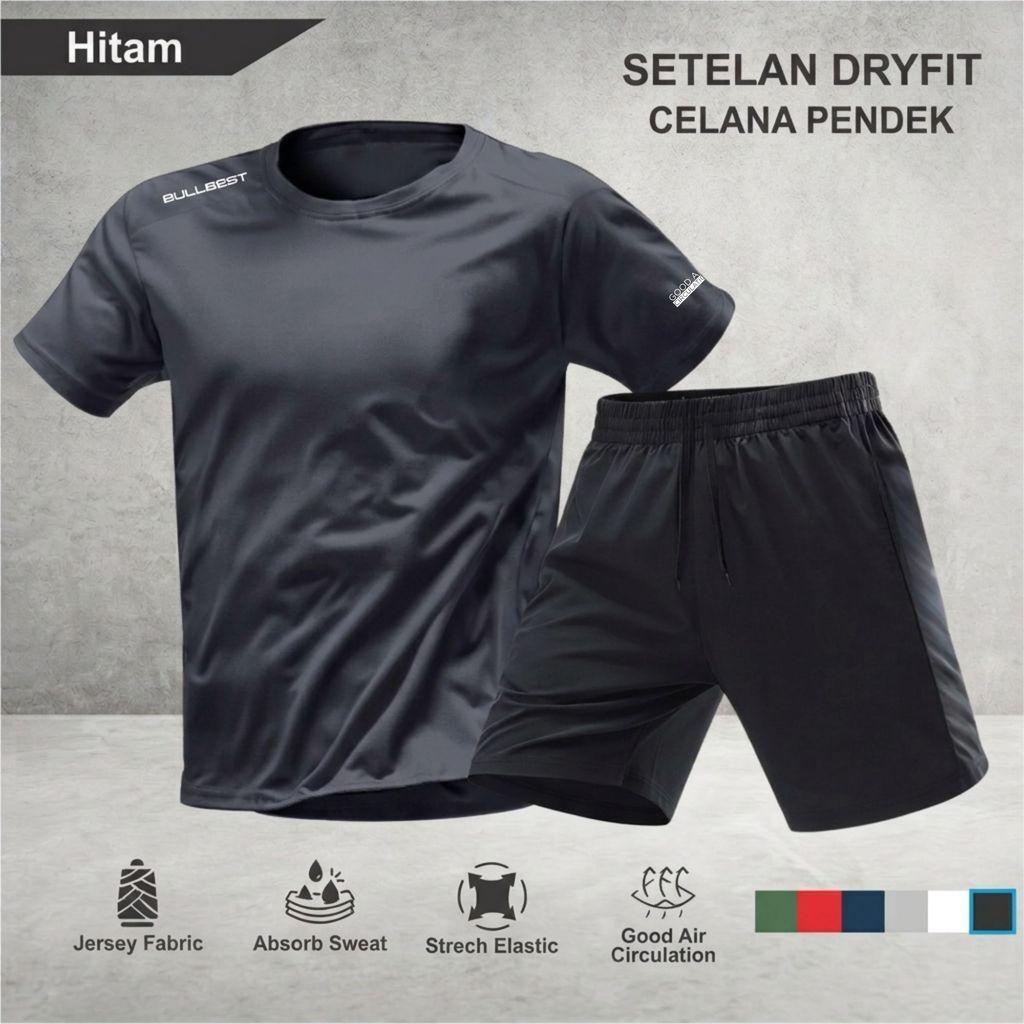 Setelan Sport Pria Bullbest – Kaos Gym Dry Fit Adem & Celana Lari Ringan Adem Tanpa Saku