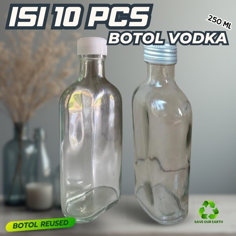 Jual Botol Kaca Gepeng 250ml Bening Vodka Mansion Madu Kopi Susu Mensen ...