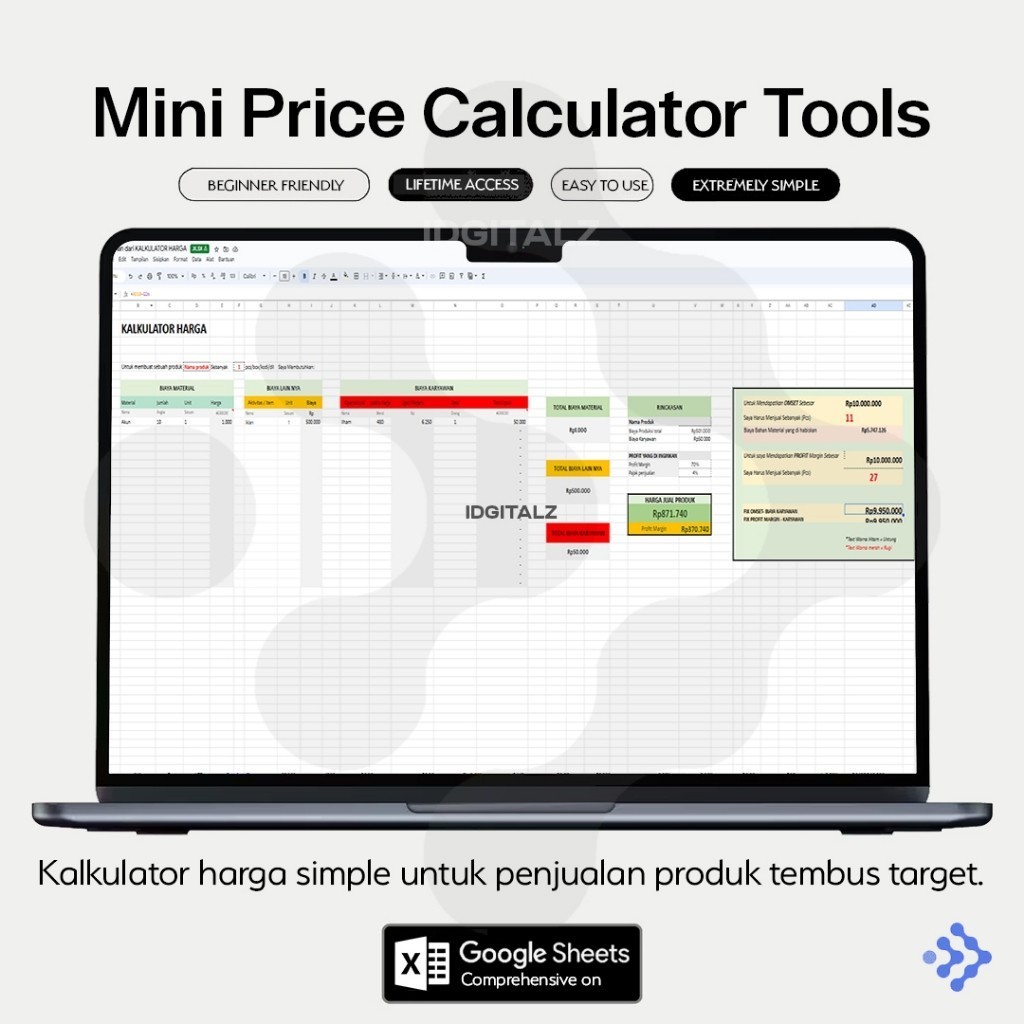 Jual [T092] Mini Price Calculator Tools Template Google Sheet ...