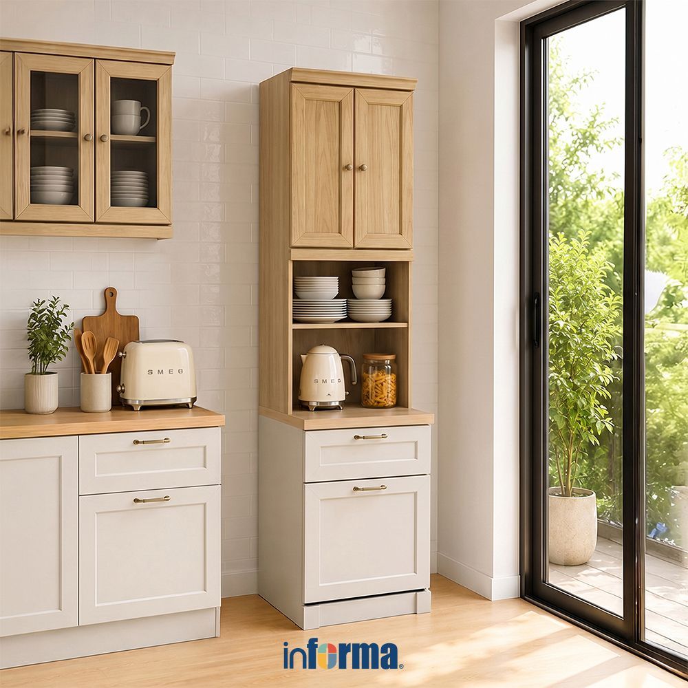 Informa Prosmont Kabinet Dapur Tall - Abu-Abu Taupe/Cokelat Oak Lemari Dapur Kabinet Pantry Rak Kitchen Set Storage Masak