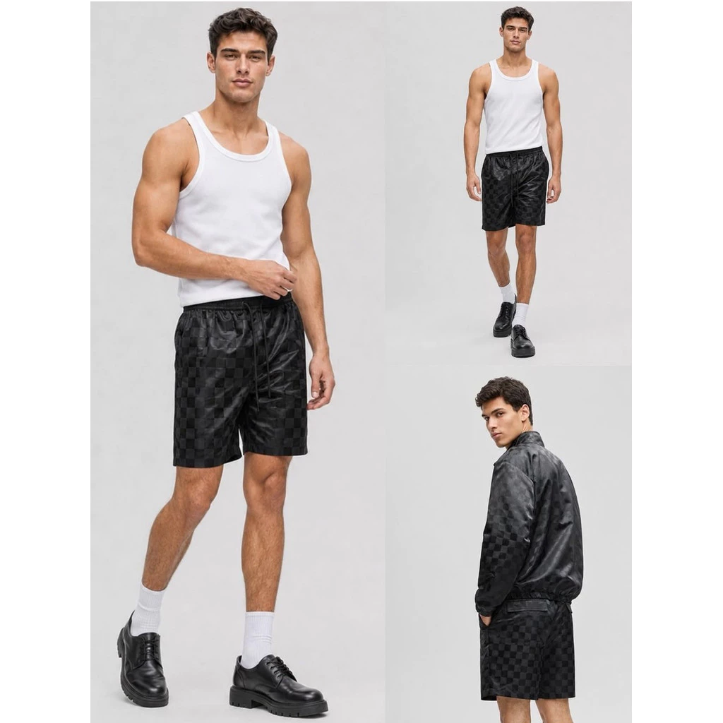 Celana Pendek Cowo MO Men's Check Jacquard Regular-Fit Track Shorts - 2984