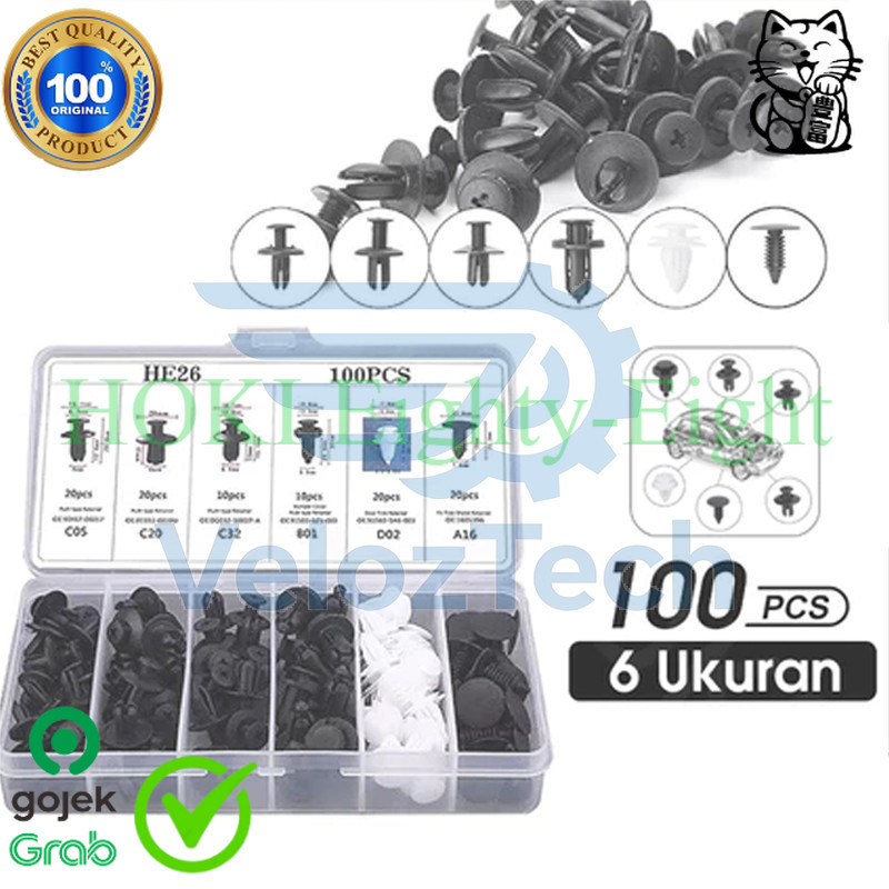 Jual 【100 Pcs】Baut Rivet Mobil Universal Car Push Pin Fasteners Kancing ...