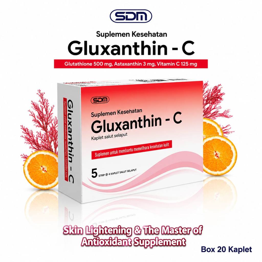 Jual SDM - Gluxanthin C Glutathione 500 Mg, Astaxanthin 3 Mg, Ascorbic Acid 125 Mg For Lightening & Anti Aging)
