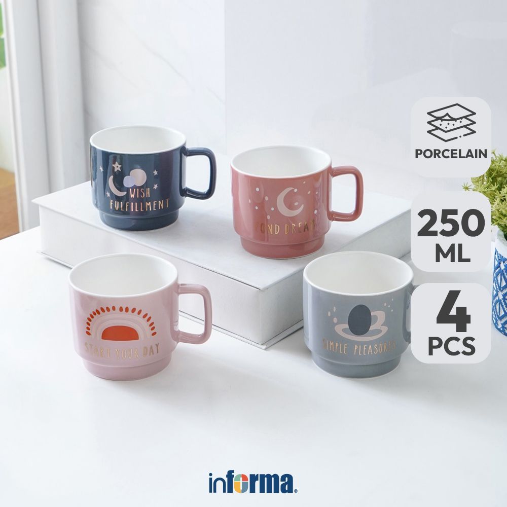 Jual Informa Appetite Mug Porcelain Stackable Colorful 250 ml Set 4 Pcs ...