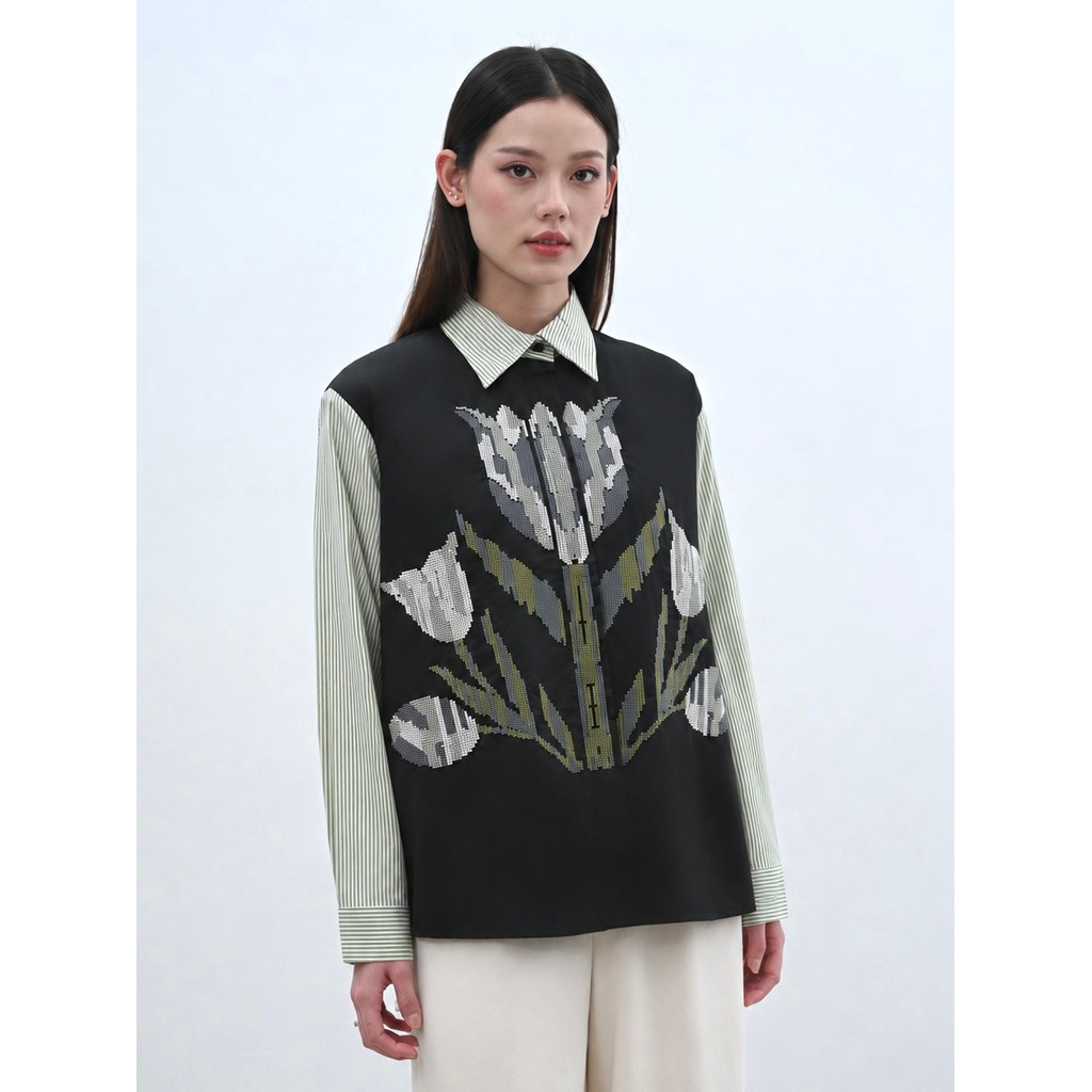DAWNBLISSCO - NOLIA Shirt | Kemeja Kerja dan casual | Kemeja Wanita Bordir Bunga Premium | Kemeja Lengan Panjang Elegan
