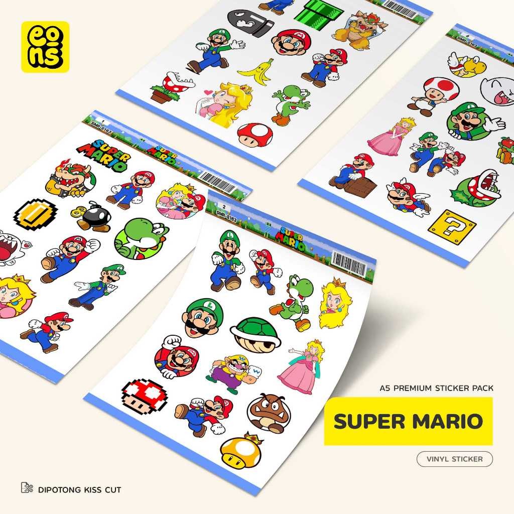 Jual Sticker / Stiker Kartun MARIO BROS Vinyl Waterproof- untuk Laptop ...
