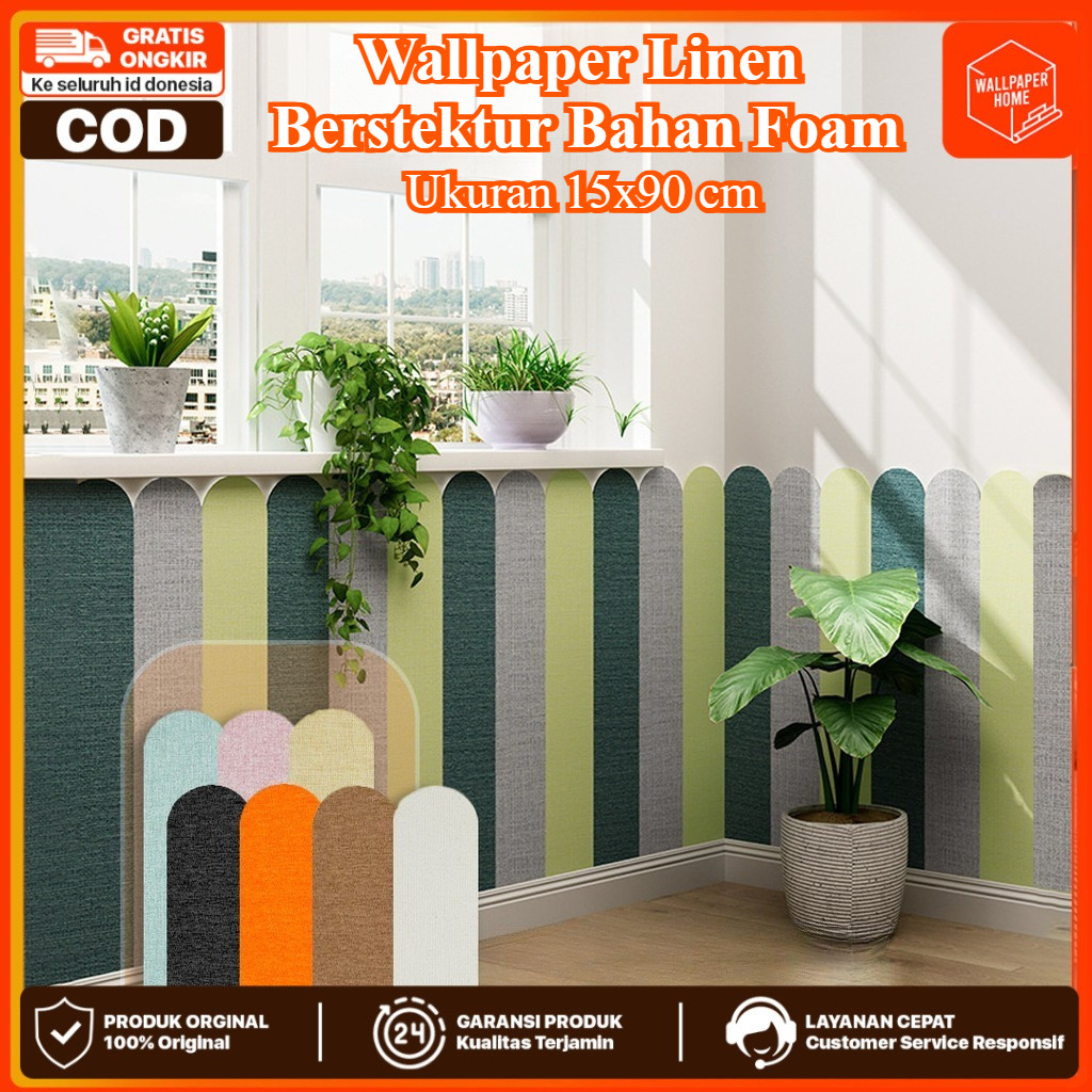 WALLPAPER HOME - 15x90cmWallpaper Foam Tahan Lembab, Aman untuk Anak, Stiker Dinding Tempel Anti Air Untuk Dekorasi Rumah