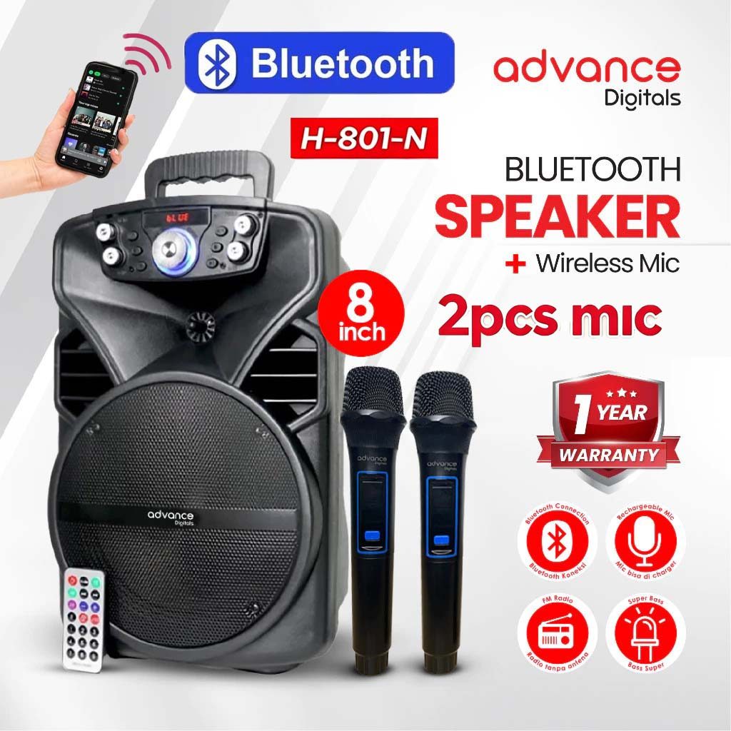 Advance H801N Speaker Bluetooth Portable With Mic Wireless 8inch Speaker Portable Multimedia 801