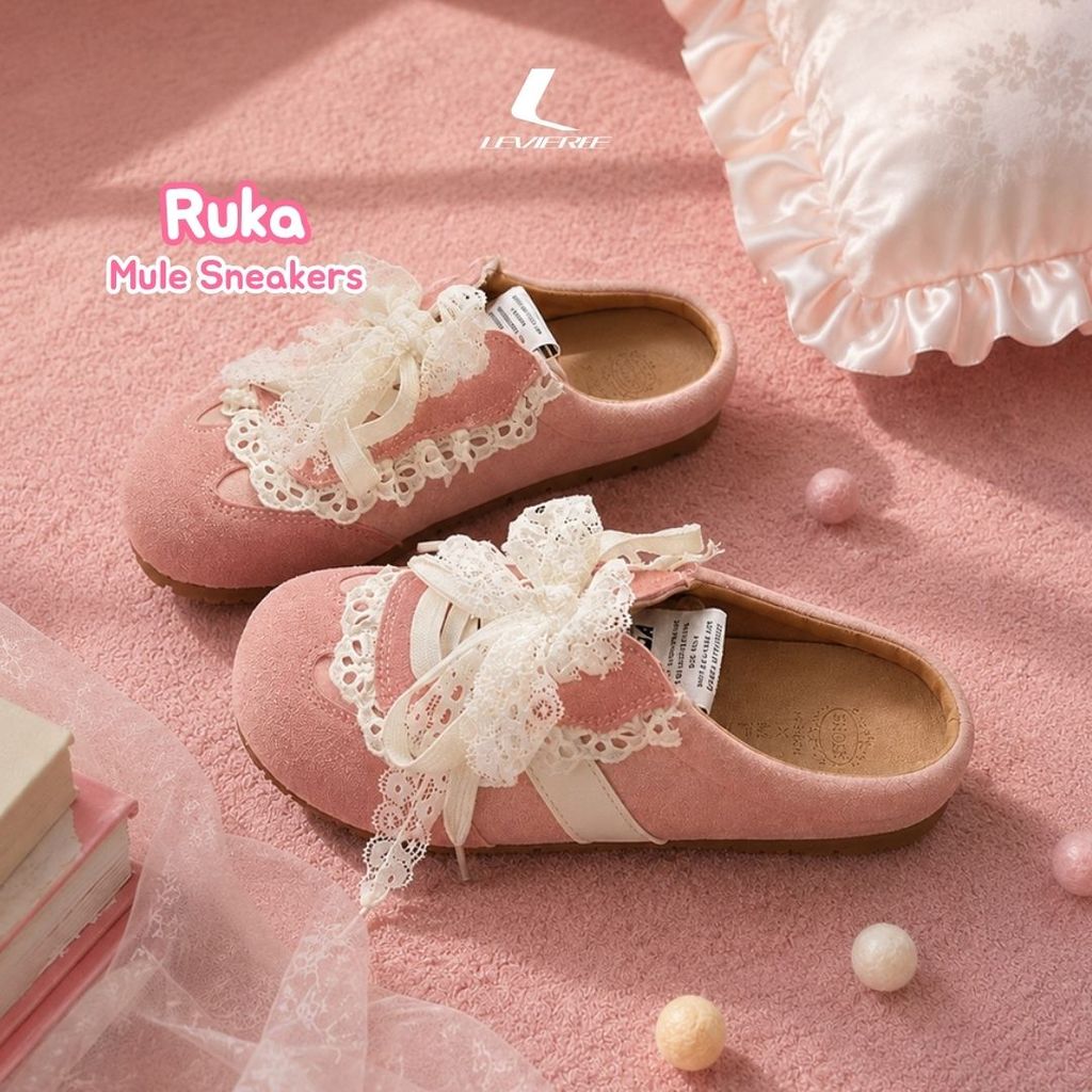 LVR Ruka Sepatu Sneakers Wanita Renda Pita Sepatu Mules Slip On Wanita FREE BOX TG2167