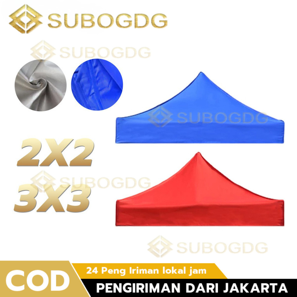 SUBOGDG - Atap Tenda Terpal 2x2m / 3x3m - [Hanya Kanopi, Tanpa Rangka] - Bahan Polyester 1500D Anti Air & UV - Untuk Tenda Bazar, Jualan, Outdoor - Warna Biru/Merah