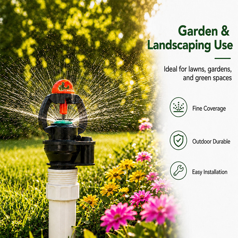 Sprinkler Irigasi Anti-Penyumbat Kompensasi Tekanan Ulir Jantan 1/2" dengan Impeller Ganda, Nozzle Semprotan, Kepala Sprinkler Pertanian, Penghemat Air Taman