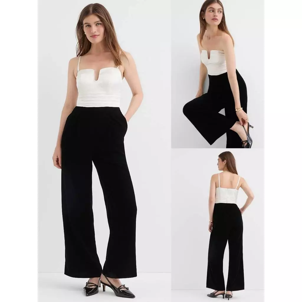 Jumpsuit Wanita LF Satin Velvet Mixed Media Jumpsuit - 2780