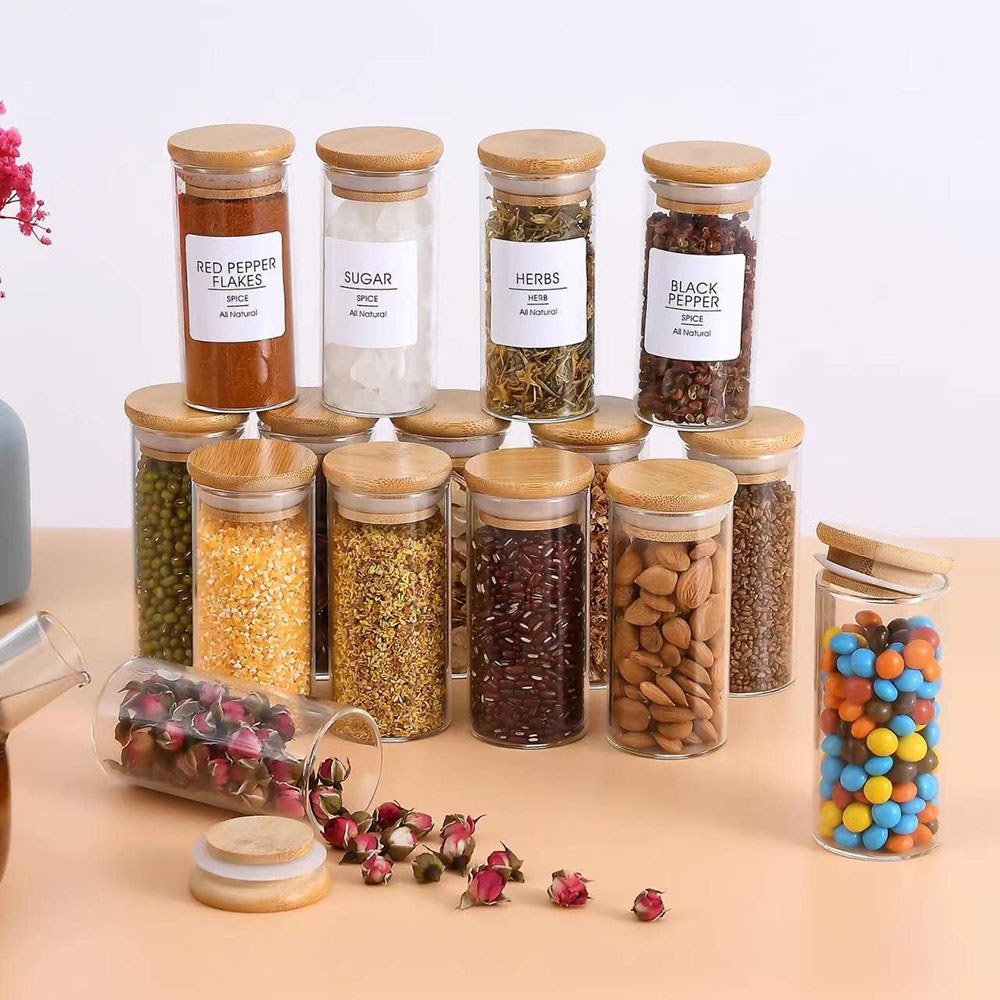 Jual Glass Spice Jars with Bamboo Lids 4oz Airtight Seasoning ...