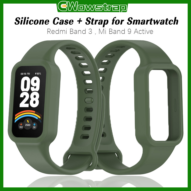 Sport Silicone Case + Strap for Xiaomi Smart Band 9 Active Anti Gores Screen Protector Bumper Cover Rubber Band Adjustable Belt Accessories Tali Jam Tangan for Smartwatch Redmi Band 3 / Mi Band 9 Active