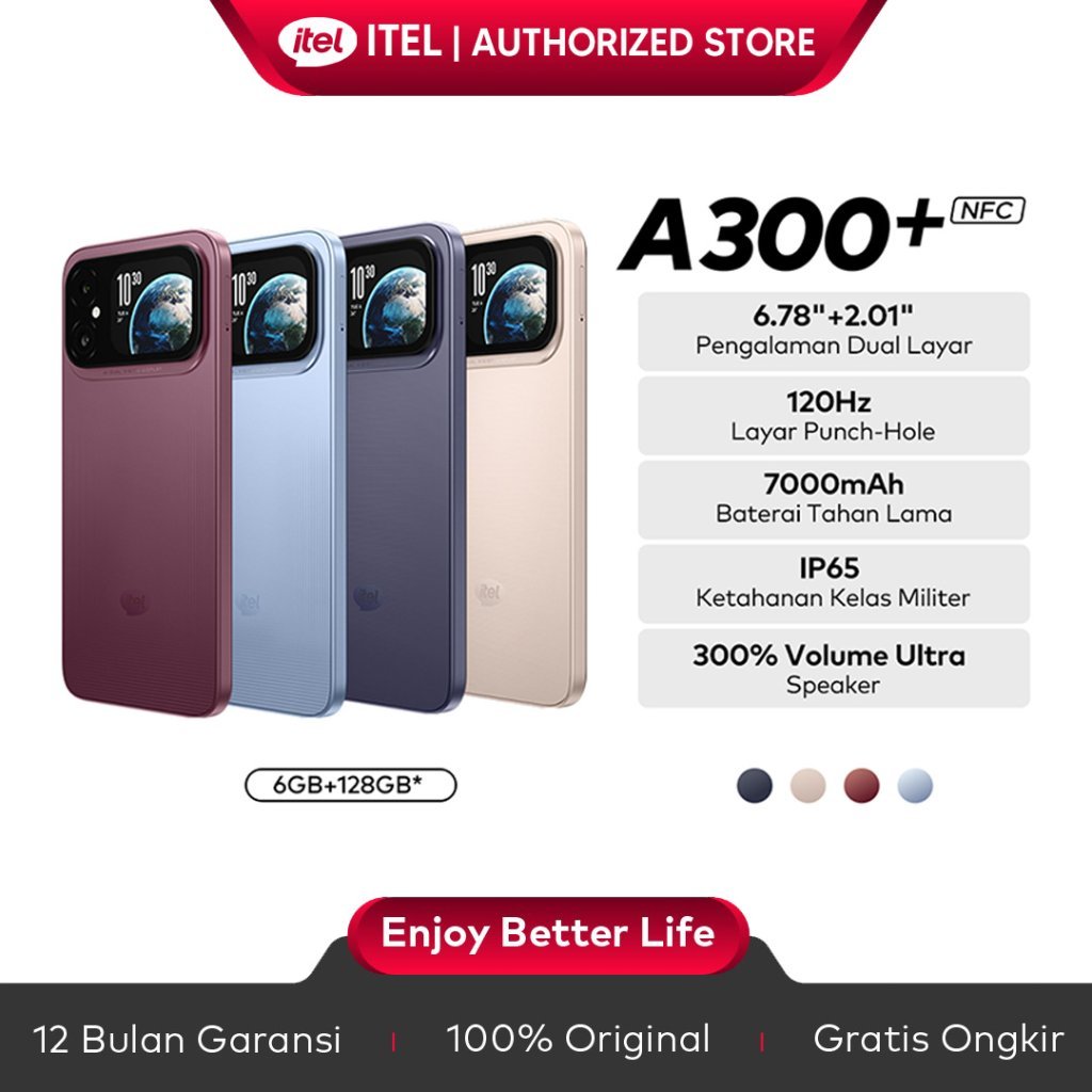 Jual [Dua Layar + NFC] itel A300+ 6/128 GB Dua Layar Interaktif IP65 ...