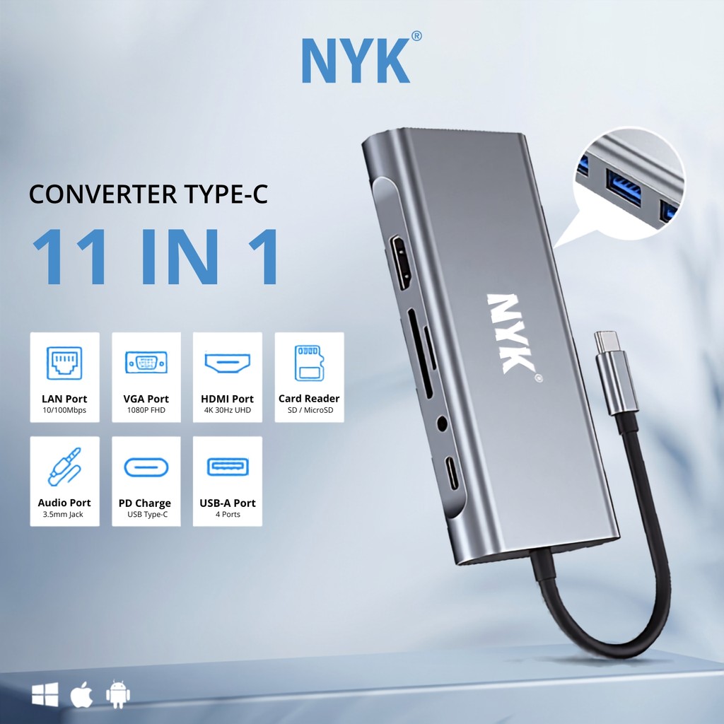NYK USB HUB C11 Port 11 in 1 Type C Port 3.1 iOS Windows Macbook Linux Smart Phone TV COD HUB bergaransi Docking Station Data transfer Mobile phone ma (2)