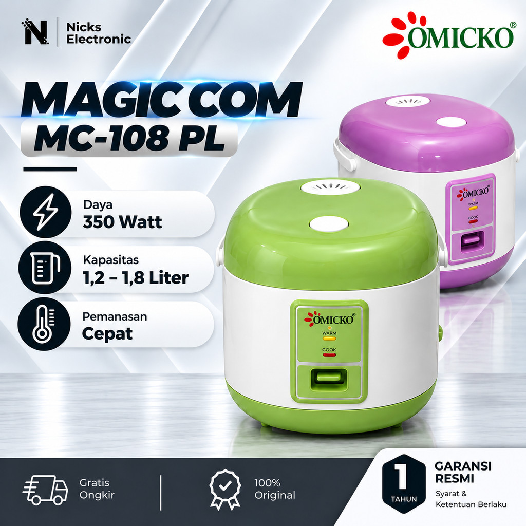 [COD] OMICKO RICE COOKER / MAGIC COM 1.8 LITER MC-101 PL  / MC-108 PL