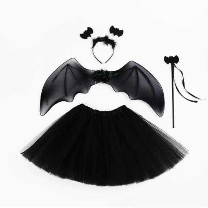 Kit Asa de Morcego com Tiara e Varinha Party Dream 42cm - 3 Peças