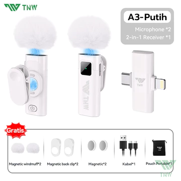 TNW A2 A3 2 In 1 Wireless Microphone Magnetic Mic Wireless Dual Lavalier Mikrofon HP Plug Play
