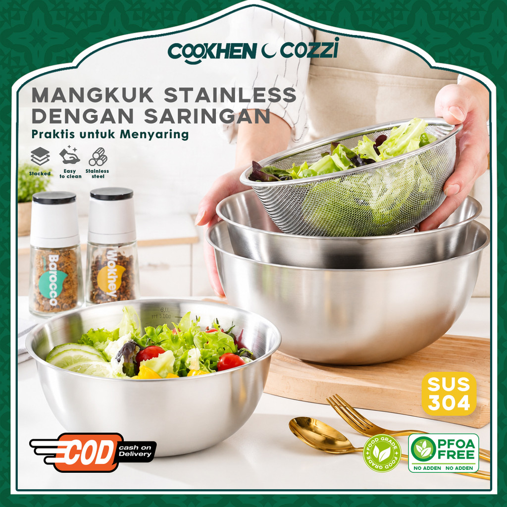 Jual Stainless Colander Strainer Mixing Bowl Set Serbaguna Cuci Sayur ...