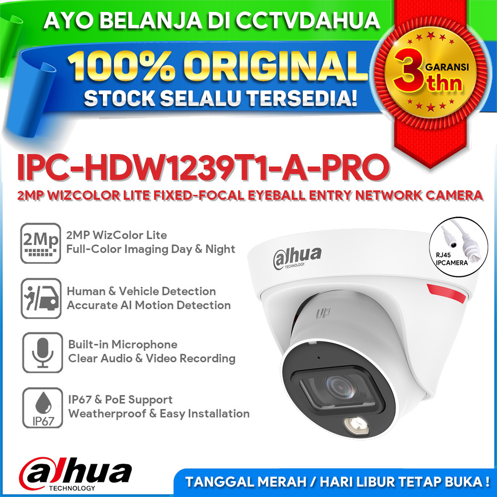 Jual DAHUA IPC-HDW1239T1-A-PRO 2MP WIZCOLOR LITE FIXED-FOCAL EYEBALL ...