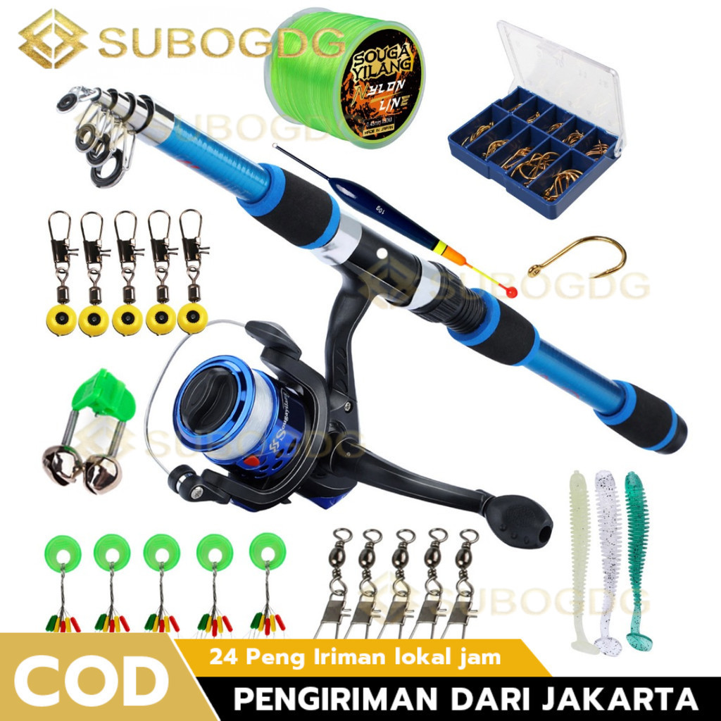 COD - 1.8M Spinning Joran Pancing Set 5.2:1 Reel Pancing 5 Warna Tersesuai Untuk Memancing Tanah