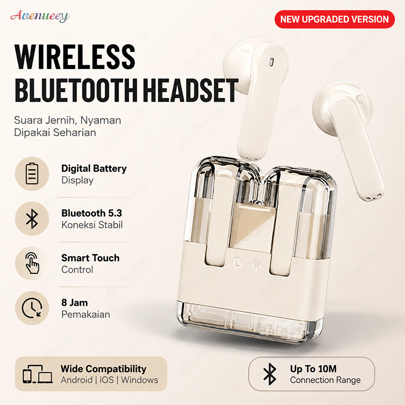 Wireless Bluetooth Headset Smart Touch Digital Display Earphone Low Latency Music Gaming 8H Battery