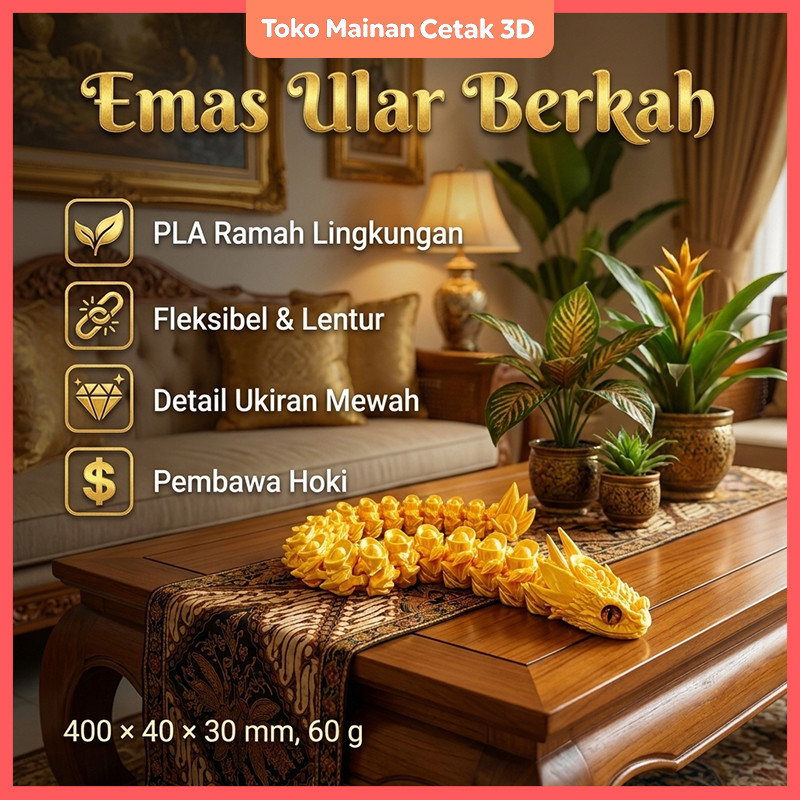 Jual Figur Ular Emas dengan Yuanbao 3D Printing, Pajangan Ular ...