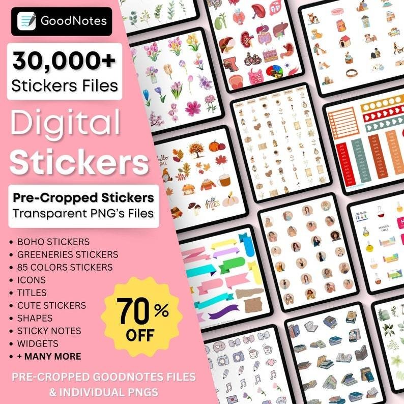 Jual 30000+ Digital Stickers for Goodnotes | PNG Sticker Book Notes ...