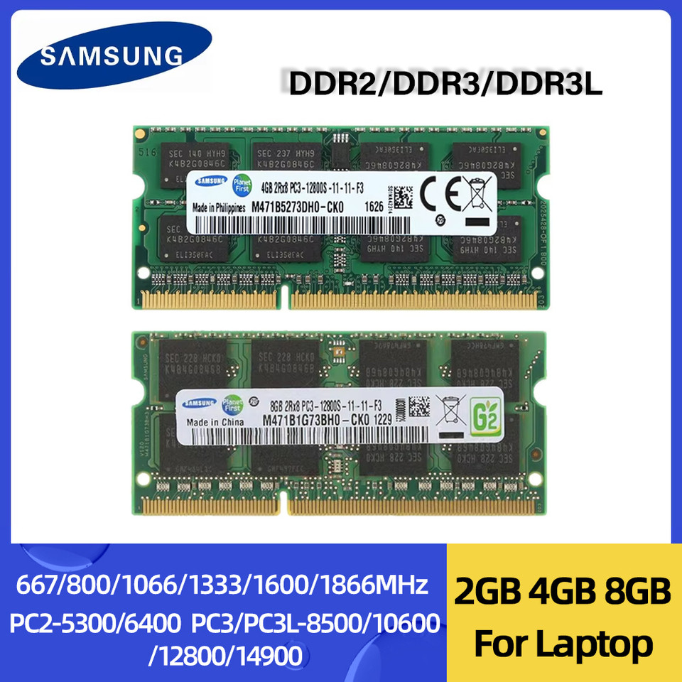 DDR2 2GB 4GB 667MHz 800MHz PC2-6400 DDR3L DDR3 2GB 4GB 8GB 1066 1333 1600  1866MHz PC3-12800 Laptop Ram Dual Channel