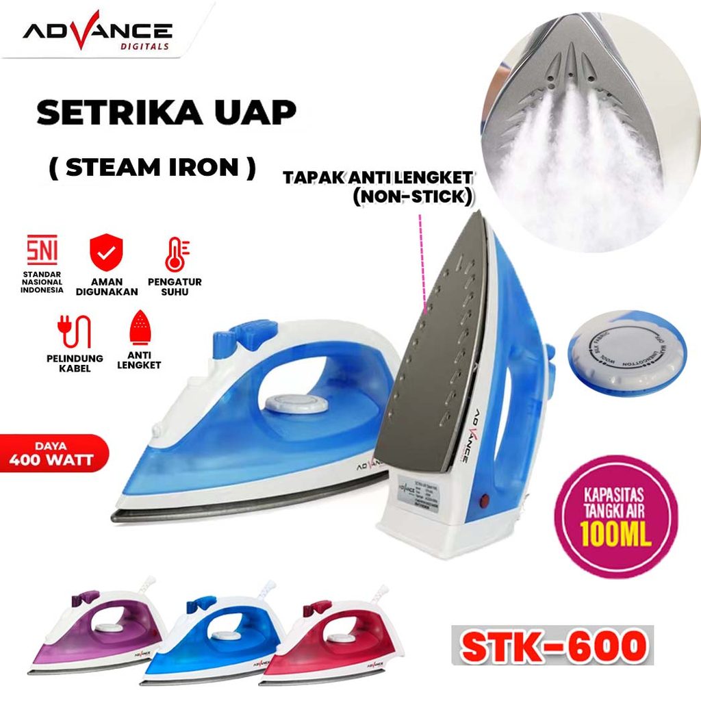 Advance Setrika Uap Listrik 400 Watt low watt  Mesin Uap Anti Lengket Hemat Listrik 600