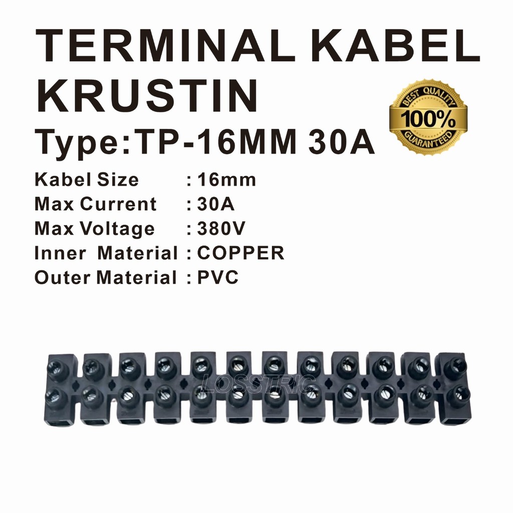 Jual TERMINAL PLASTIK HITAM/ TERMINAL KABEL KRUSTIN 16mm 30A | Shopee ...