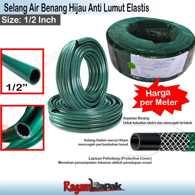 Selang Air 1/2" Selang Deluxe Selang Benang Hijau Anti Lumut 1/2" Selang Taman 1/2 Inch Selang Irigasi Selang Rumah