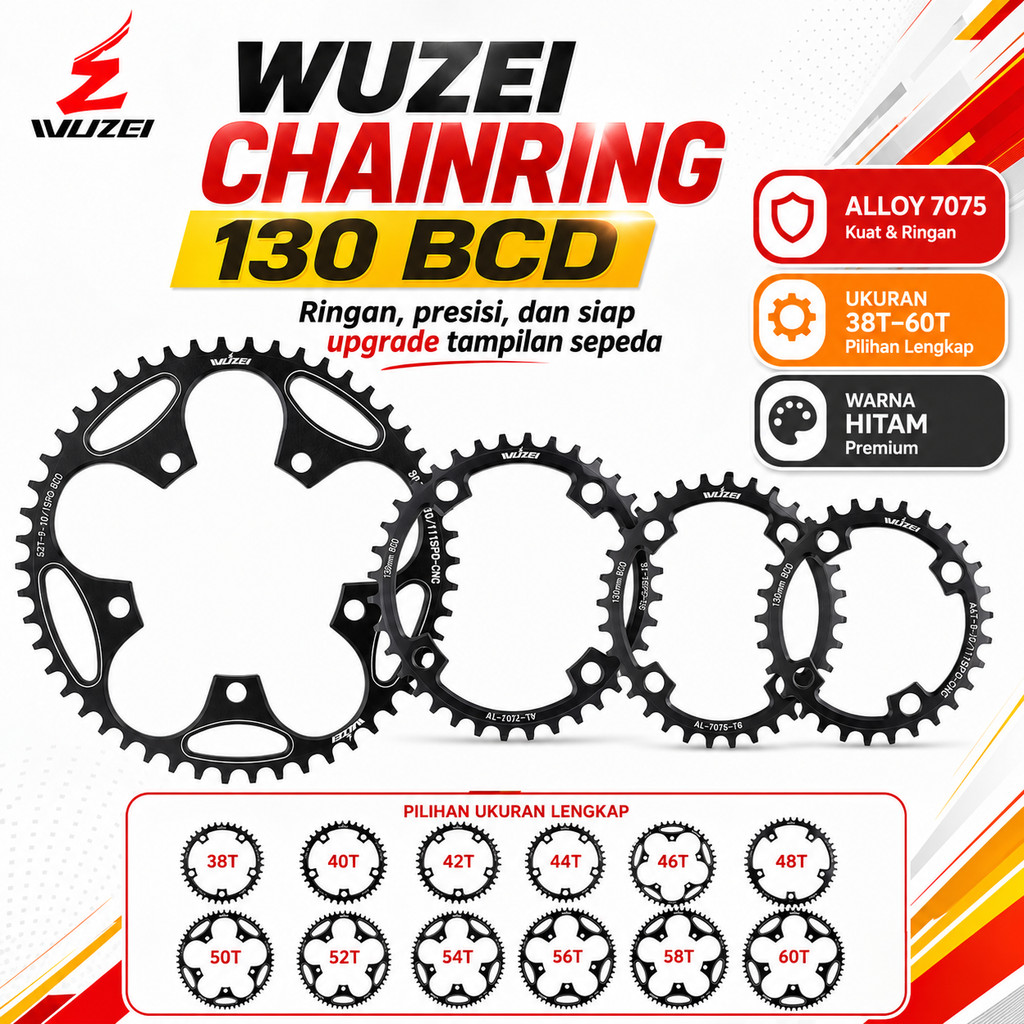 Jual Chainring Wuzei 130 BCD 38T 40T 42T 44T 50T 52T 46T 48T 54T 56T ...