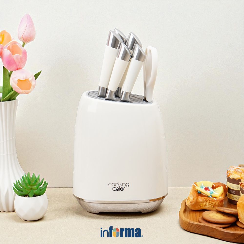Informa Cooking Color Taylor Set 7 pcs Pisau Dapur Dan Gunting - Putih Chef Cutter Utility Slicer Kitchen Slicer Alat Iris