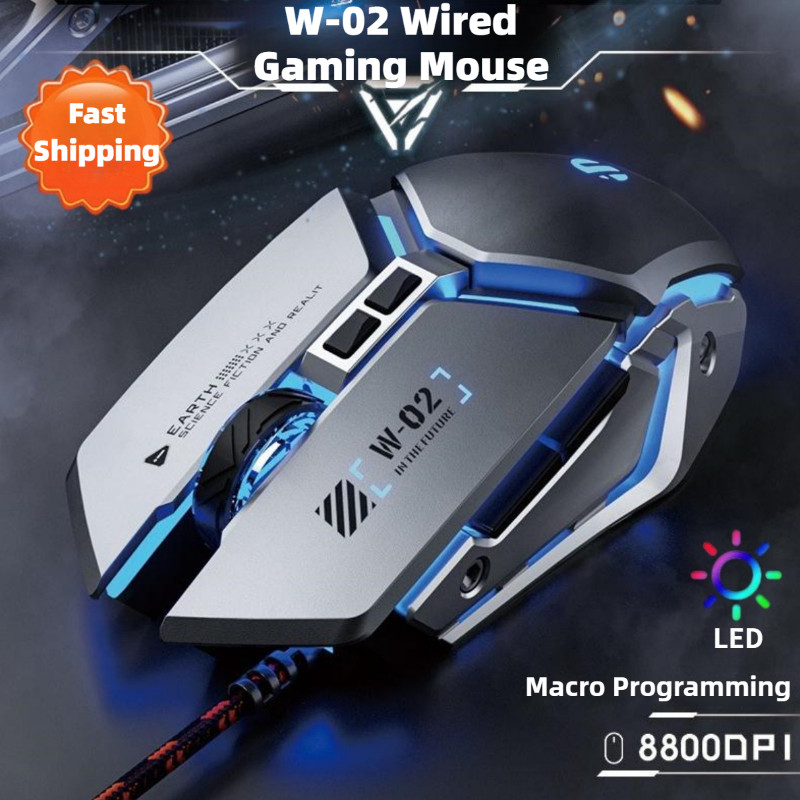 Jual W2 USB Wired Gaming Mouse with Glowing Gamer Meanical Metal Style ...
