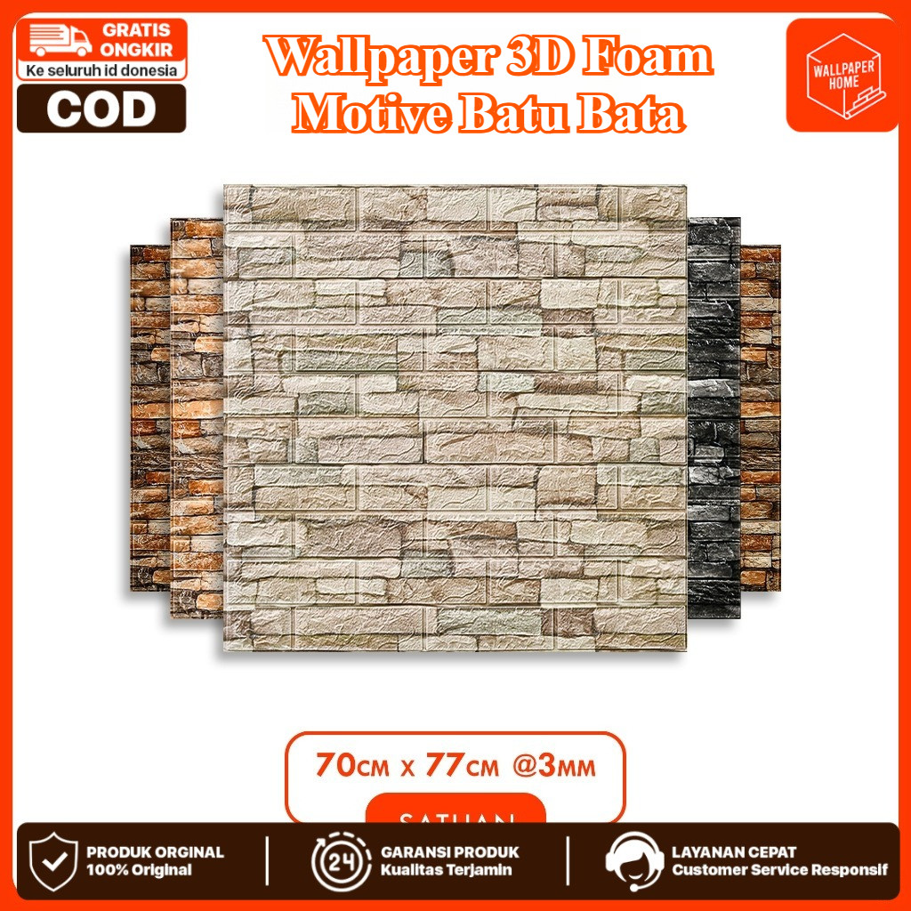 WALLPAPER HOME - Wallpaper Dinding 3D Foam Motif Batu Bata Real 70 x 77 cm